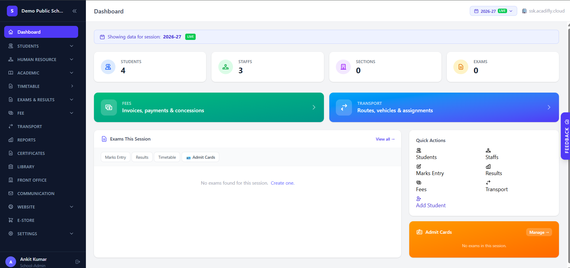 Acadifly School Management Dashboard